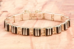 Calvin Begay New Design Genuine Acoma Jet Sterling Silver Bracelet Bracelet